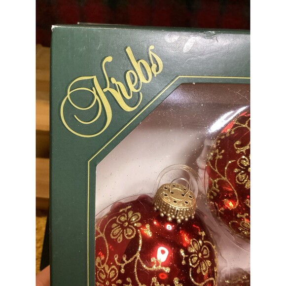 Krebs Glass Christmas Ornaments Red /Velvet Balls With Floral Glitterlace 8 - Picture 5 of 9
